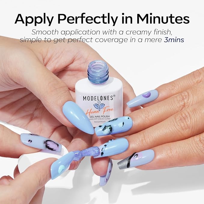 modelones Hema Free Gel Nail Polish, 6 Colors 2026 Spring Pastel Royal Navy Sky Icy Klein Blue Glitter Gel Polish Galaxy Dark Blue 9D Cat Eye Nail Polish with Magnet Soak Off Led Nail Art Kit