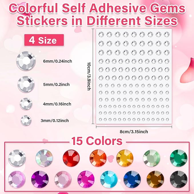 Face Glue with Eye Gems Stickers, 1702 Pieces Self Adhesive Rhinestones Stick on Face Jewels Hair Gems for Face Body Rhinestones for Nail Art Makeup Crafts