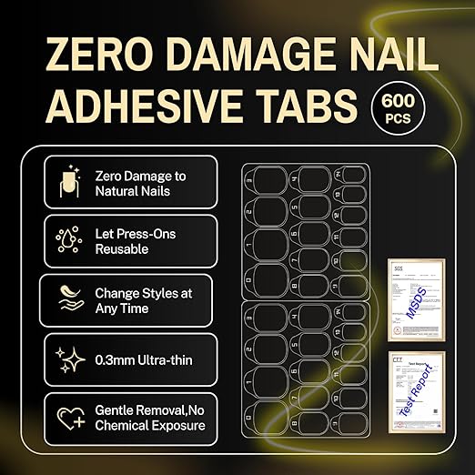 600pcs Zero Damage Press on Nail Adhesive Tabs, 15 Sizes of No Harm Nail Sticky Tabs for Press on, 0.3mm Ultra-Thin Waterproof for Shower, Non Toxic Nail Glue, 20 Sheets(Clear 2)