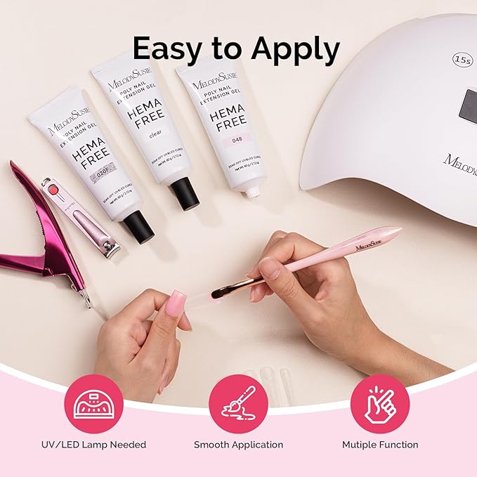 MelodySusie Poly Gel, 60g Hema-Free, Nail Extension Nail Thickening Builder Gel UV Lamp Cured Art Design Manicure Gift for Women Clear