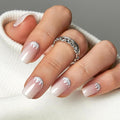 CurvLife Press On Nails Medium – 30Pcs Soft Gel Fake Nails, Nude Crystal Bloom Light Reusable Glue On Nail Kit with Adhesive Tabs, Natural Fit & Salon-Quality for Women & Girls