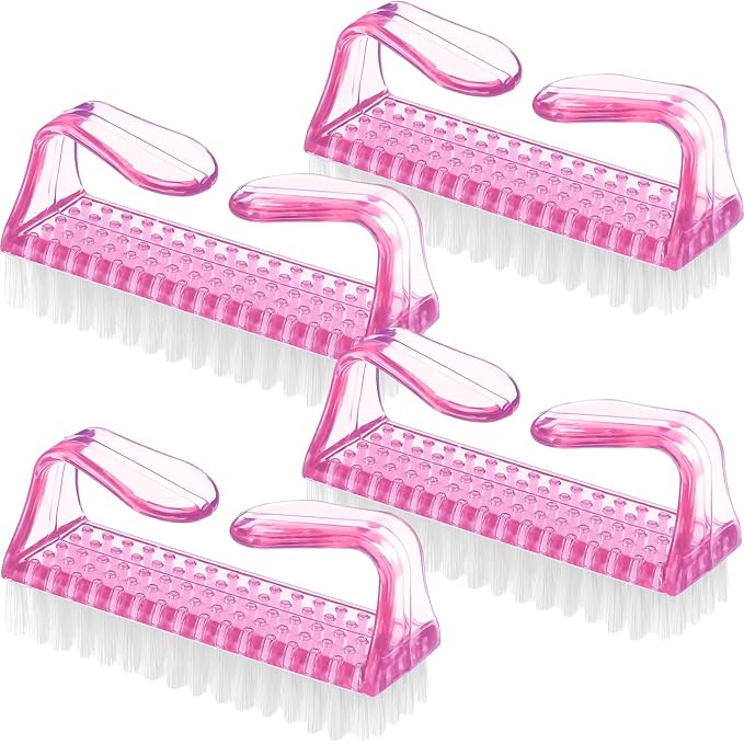 EBOOT 4 Pieces Handle Plastic Nail Brush Nail Hand Scrubbing Cleaning Brush (Pink)