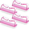 EBOOT 4 Pieces Handle Plastic Nail Brush Nail Hand Scrubbing Cleaning Brush (Pink)