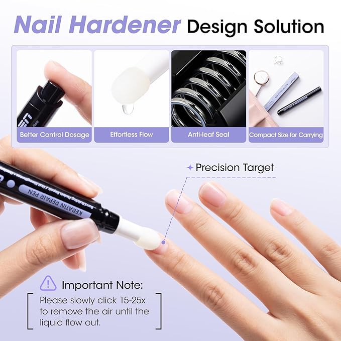 Gellen Nail Strengthener for Damaged Nails, 30s Fast Absorbing Triple Protein Nail Repair Complex, Keratin Nail Treatment Pen, Prevents Peeling & Ridges, Growth Hardener with Sponge Tip, Gift for Her