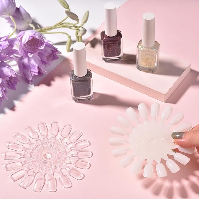 20Pcs False Nail Swatches Wheels for 360 Color Nail Tips Acrylic Nail Art Polish Display Nail Practice Tips Board for Manicure, Home DIY/Nail Art Salon Show, Natural