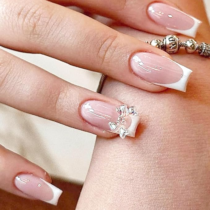 6 Packs (144 Pcs) | Reusable Press on Nails | cute nails | 6-Style Bundle | 12 Sizes | Each Style 24 Pcs | Pink themed bow