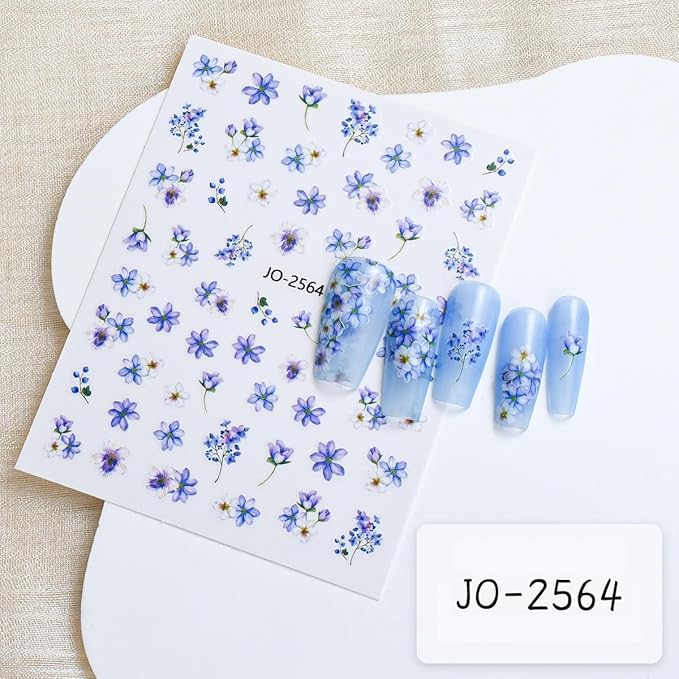 Spring Flower Nail Art Stickers Decals 3D Self-Adhesive Colorful Peach Floral Design Nail Stickers Lavender Carnation Nail Decals Spring Summer Nail Supplies for Women DIY Manicure 6Sheets…