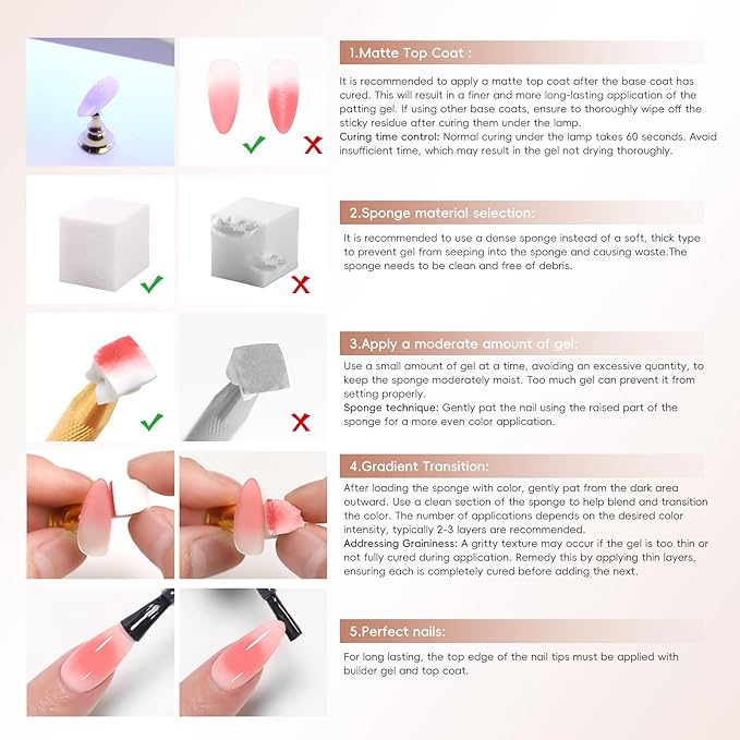 PEACECOLOR Patting Gel Polish Kit 9 colors Pat Pat Gel Soak Off U V with Sponges Ombre Gel Polish Kit Professional Painting Gel Nail Art DIY Beauty Gift Sets