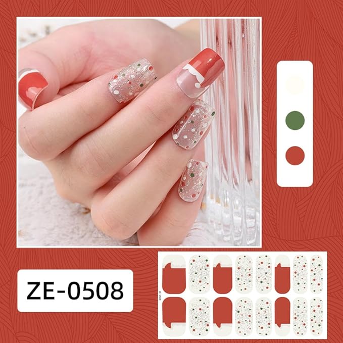 Christmas Nail Wraps Full Stickers Nail Polish Strips, DIY Self-Adhesive Nail Art Decals Snowflakes Xmas Tree Candy Cane Pattern with 5 Piece Nail Files for Party Decor 5Sheets 80Pcs