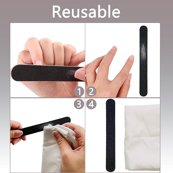 24 Pack Professional Emery Boards - 100/180 Grit Nail File Pack for Acrylic and Natural Nails, Black