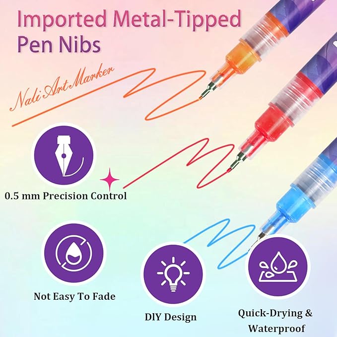 12 Color Nail Art Pens Set, 2026 New Nail Markers, 3D Waterproof & Quick-Dry 0.5mm Nail Polish Pens, Nail Art Marker Graffiti Dotting Pen for Nails Art Design Manicure Nail DIY Decoration
