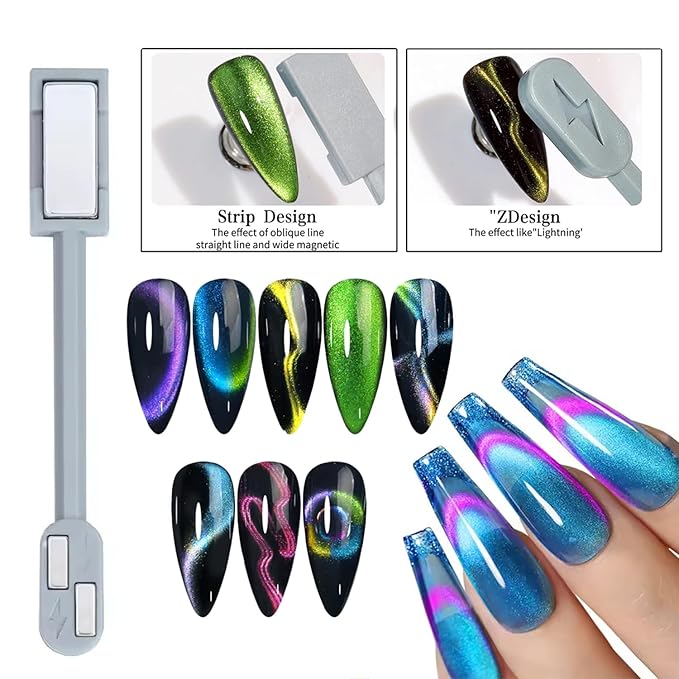 49 Pieces Cat Eye Magnet for Nails Magnetic Beads Cylindrical Strong Nail Magnet Multi-Functional Nail Magnet Double Ended Magnet Wand Magnet Stick Nail Magnet Beads Cat Eye Gel Nail Polish