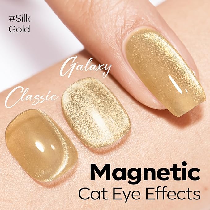 modelones Nude Cat Eye Gel Nail Polish Gold Glitter Pink Cat Eye Gel Polish Clear 9D Holographic High Density Crystal Nail Polish with Magnet Soak Off U V Shimmer Polish Nail 15ML