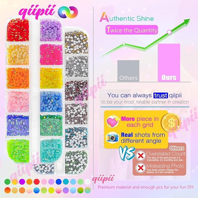 24 Color 2mm SS6 Small Resin Rhinestones for Bedazzling Crafting Tiny Flatback Stones Colorful AB Jelly Craystal Gems Diamonds Charms for Nails Eyes Face Makeup Tumblers Bottles DIY Crafts