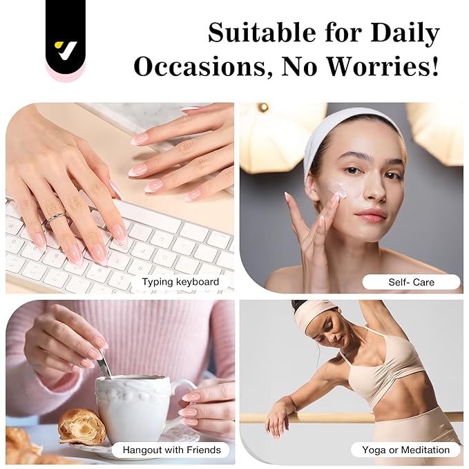 Press On Nails Kit with Nail Lamp,Pink French Tip Short Almond Gel Nails 24Pcs 16Sizes,All-in-One DIY Kit with Glue Remover Top Coat Cuticle Oil Mini UV Lamp,28+Days Long Lasting,Gift for Women