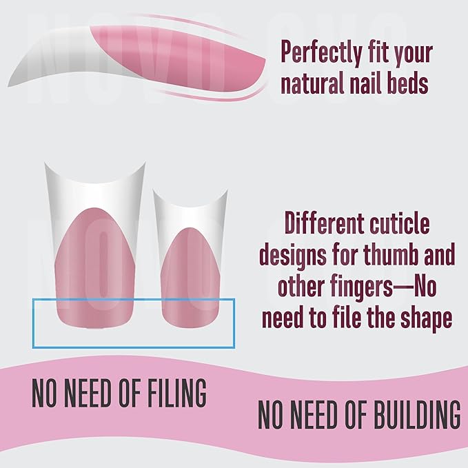 NOVO OVO Halloween White French Tip Duck Feet Nail Tips BERRY PINK Full Cover Press on Acrylic with Moon Curve, Thick Medim Long Pre-Etched Matte Wide Soft Gel False Nail Extension x 15 Sizes 150 pcs