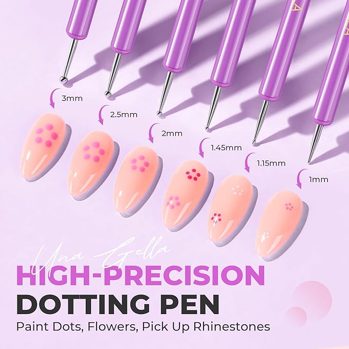UNA GELLA Nail Art Pens 6PCS Purple Color Double-ended Acrylic Nail Brush Set Nail Dotting Tools Nail Art Design Christmas Brushes for Gel Polish, Liner, Drawing, Dotting and Detailing French Tip Tool