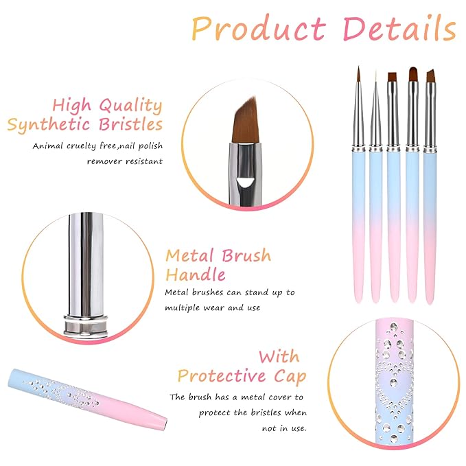 Clean Up Nail Brush, 5pcs Nail Polish Remover Brush Fingernail Clean Up Brushes for Cleaning Gel-Nail Polish