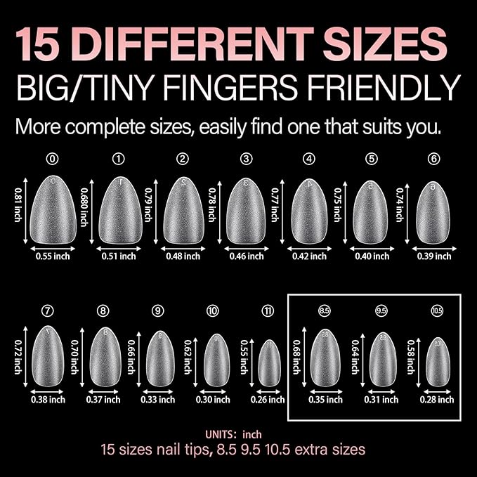 AILLSA Short Almond Nail Tips - Upgraded Matte Gel Nail Tip No Filed, Pre-shaped Soft Full Cover Short Almond Nails Clear Acrylic False Gelly Nails Tips for Soak Off Nail Extensions 240 PCS 15 Sizes