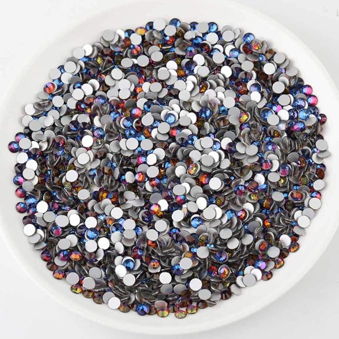 Beadsland Flat Back Crystal Rhinestones Round Gems for Nail Art and Craft Glue Fix, Blue Volcano, 4.6-4.8mm, SS20/1440pcs