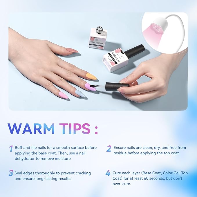 Makartt 2 Pcs Gel Top Coat and Base Coat Set - No Wipe Shine Finish Soak Off Base Top Coat Long Lasting for Gel Nail Polish, LED UV Lamp Needed, Salon Quality Nail Manicure Spring Gifts, 10ML