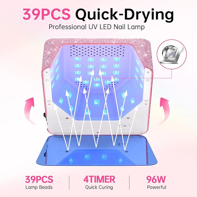 UV Light for Gel Nails, CHRISTINE SHELLY UV Nail Lamp, 96W Rechargeable Professional Diamond LED Nail Dryer with 4 Timer Setting, Touch Control&Auto Sensor, Fast Nail Light Curing Lamp for Salon&Home