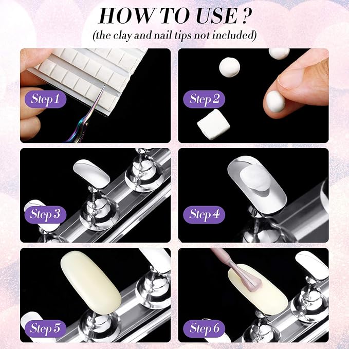 Blulu 6 Sets Magnetic Nail Tip Display Holder Acrylic Display Stand Nail Tip Practice Art Training Stand for DIY Manicure Fingernail Salon(Silver)