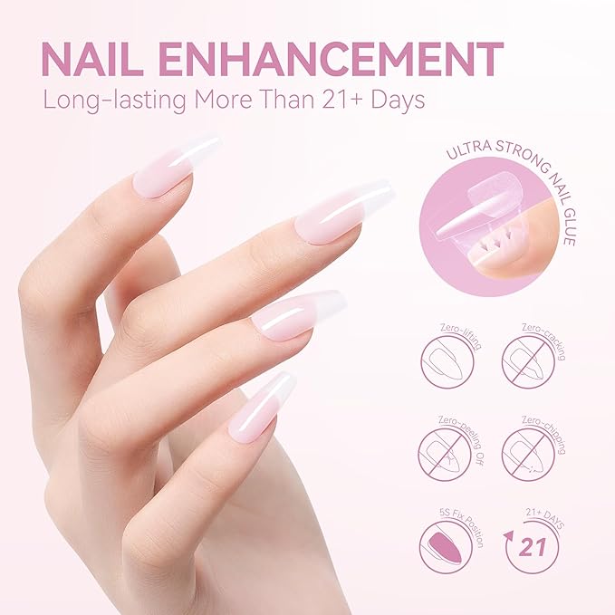 Gelike EC Gel Nail Glue UV Light: Pink 6 in 1 Adhesive Gel Nail Polish, Strong Nail Glue for Press On Nails Nails Acrylic Tips, Long Last - Nail Art Gift for Home Salon Beginner DIY