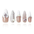 2025 Bridal Romance Pearl Bow White Sheer Reusable Handmade PMMA Acrylic Press on Nails w/Box Gifts for Women (Pure Vow, M)