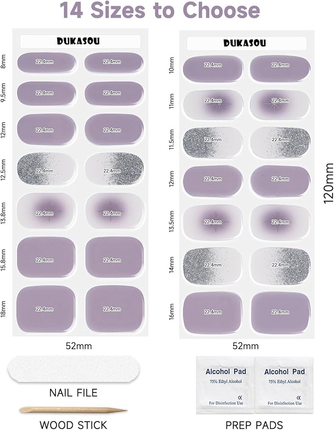 Semi Cured Gel Nail Strips - 28pcs Gel Nail Stickers Wraps(Purple), Nail Polish Stickers UV Light Lamp Requried, Easy to Apply