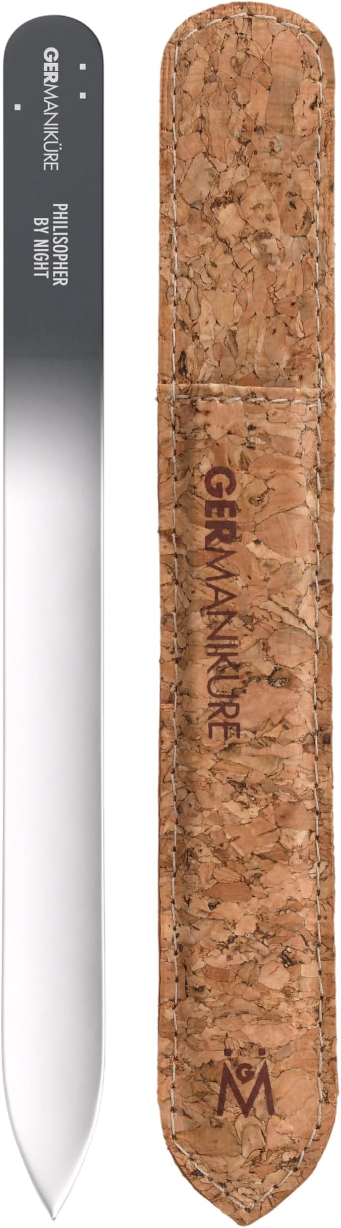 GERMANIKURE Glass Nail File in Cork Sleeve - Philosopher by Night - Professional Crystal Nail File for Natural Nails - Ideal Manicure & Pedicure Tool for Smooth, Easy Shaping - Nail Care Gift