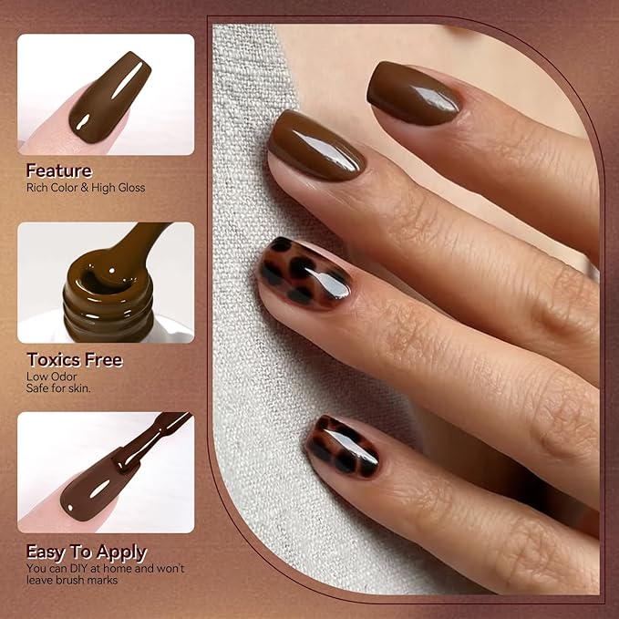 Born Pretty Fall Winter Gel Nail Polish Burgundy Wine Red Caramel Brown Coffee Autumn Gel Polish Set Gel Nail Kit Nail Art Manicure Collection 6PCS 7ML