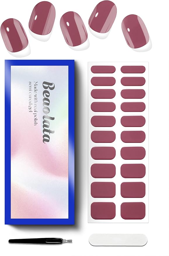 Semi Cured Gel Nail Strips - UV Light Gel Nail Stickers - 20 Long Lasting Salon Quality Wraps (Clay Rose Pink)