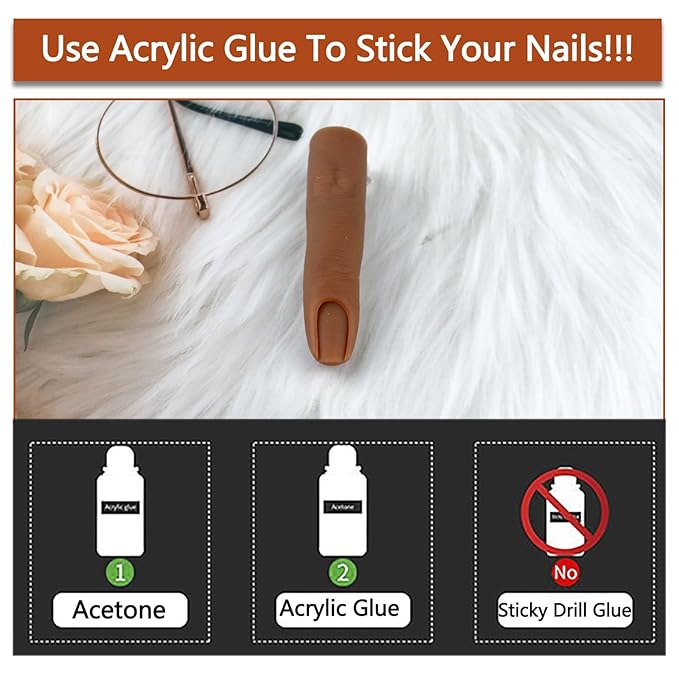 Silicone Practice Fingers for Acrylic Nails, Bendable Fake Training Finger Soft Silicone Fake Finger to Practice Fake Nails, Flexible Nail Practice Fingers Hand for Nail Art(Color 5)