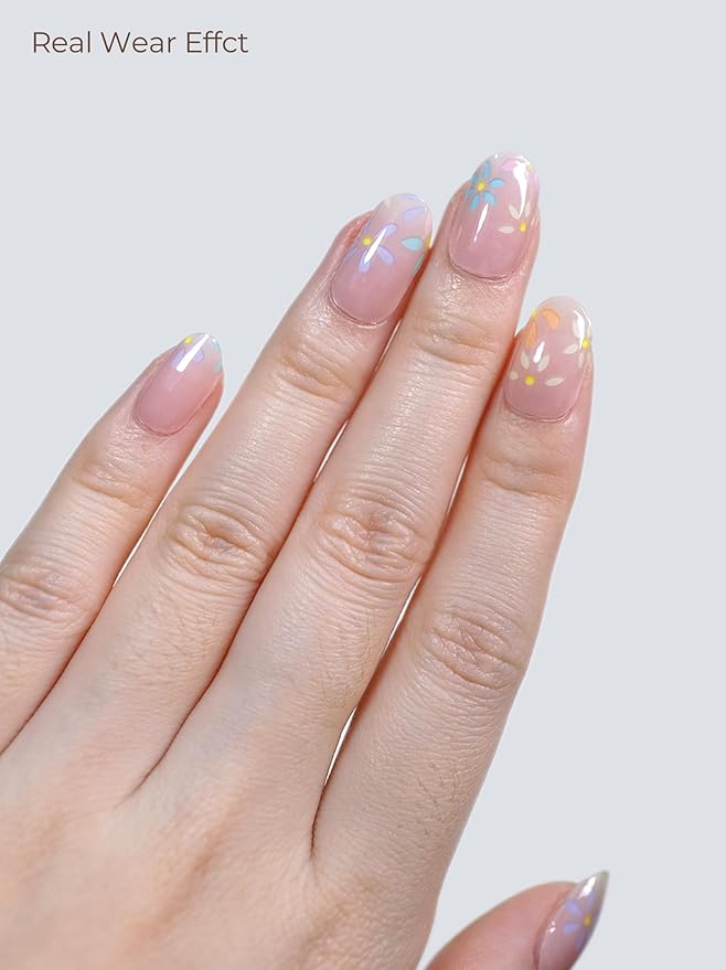 Semi Cured Gel Nail Strips - UV Light Gel Nail Stickers - 20 Long Lasting Salon Quality Wraps (Blossom Nude)