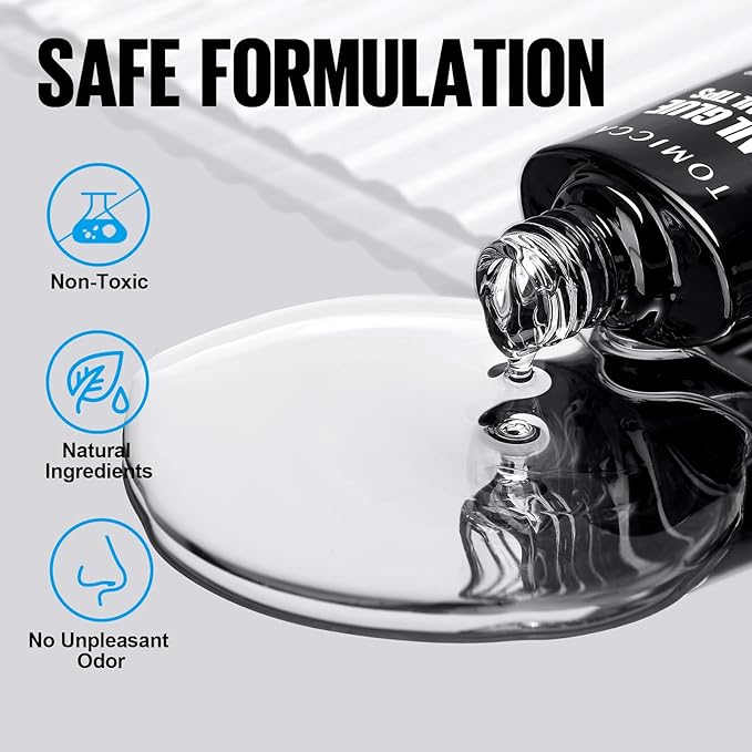 TOMICCA 6 in 1 Brush On Nail Glue for Press Ons 8ml Gel Nail Glue Strong for Acrylic Nails Lamp Curing Needed UV, DIY Home Salon Use