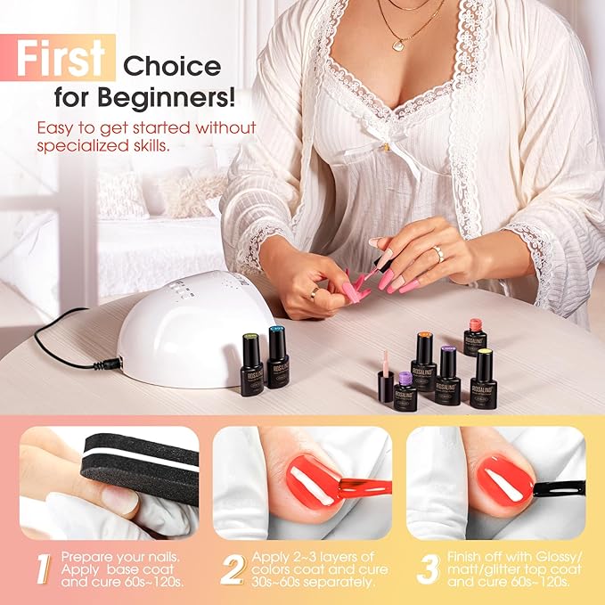 ROSALIND 30PCS Gel Nail Polish Set with Base Glossy Matte and Glitter Top Coat Gel Polish, Orange Green Fall Winter Gel Nail Set Soak Off Gel Polish Set