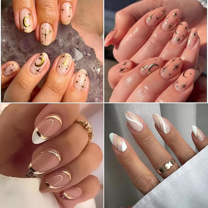 30 Sheets Gold Nail Sticker 3D Self-Adhesive Nail Decals Star Moon Heart Cute Knot Bow Design Nail Art Stickers for Women DIY Nail Art Decoration Accessories