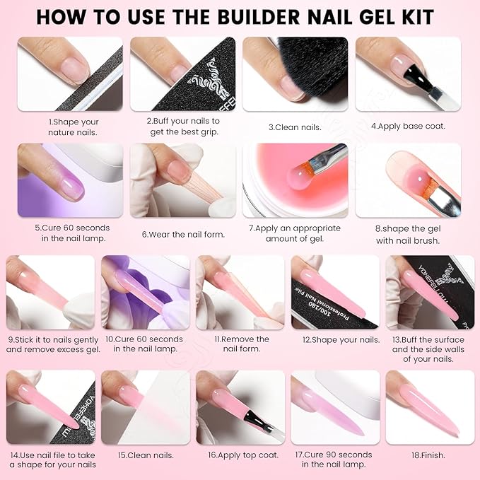 50g Builder Gel for Nails, Long-Lasting Soak-Off Nail Extension Gel for Beginners & DIY Home Salon Manicure(YMH16-Soft Pink)