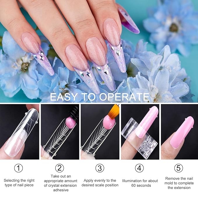 130 Pcs Poly Extension Gel Dual Nail Forms With Scale Builder Coffin Nail for Gel Manicure Art Design Salon DIY at Home (Long Round-Head Dual Forms Set)