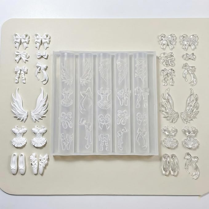Ballet Charm Nail Mold Silicone 3D Wings Ribbon Corset Ballerina Shoes Design Tray for Resin Gel Manicure Craft