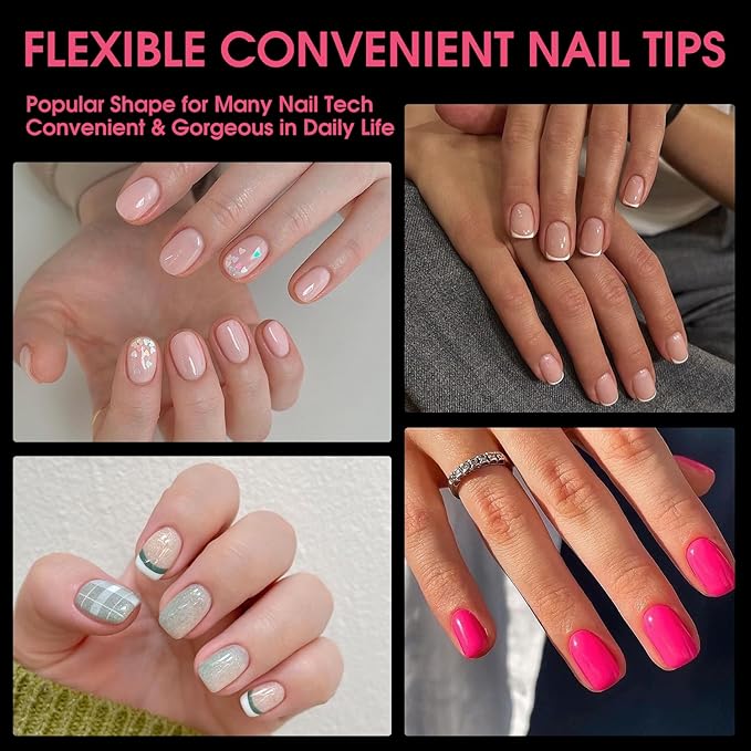 Short Square Soft Gel Nail Tips,120PCS Pre Buff Full Cover Shaped Nail Extenison Tips Half Matte Gel X Nail Tips Acrylic False Nail Tips
