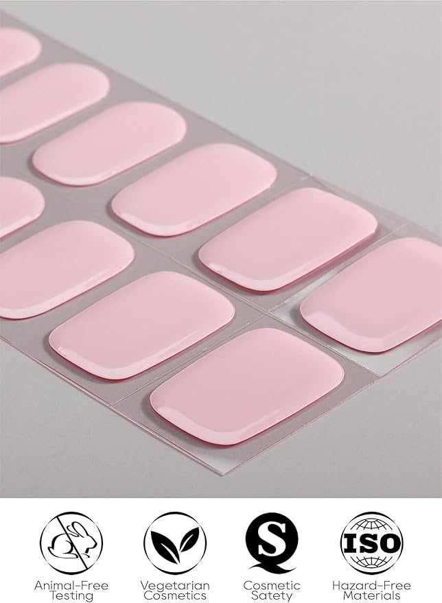 Semi Cured Gel Nail Strips - UV Light Gel Nail Stickers - 20 Long Lasting Salon Quality Wraps (Sweet Pink Enigmatic)