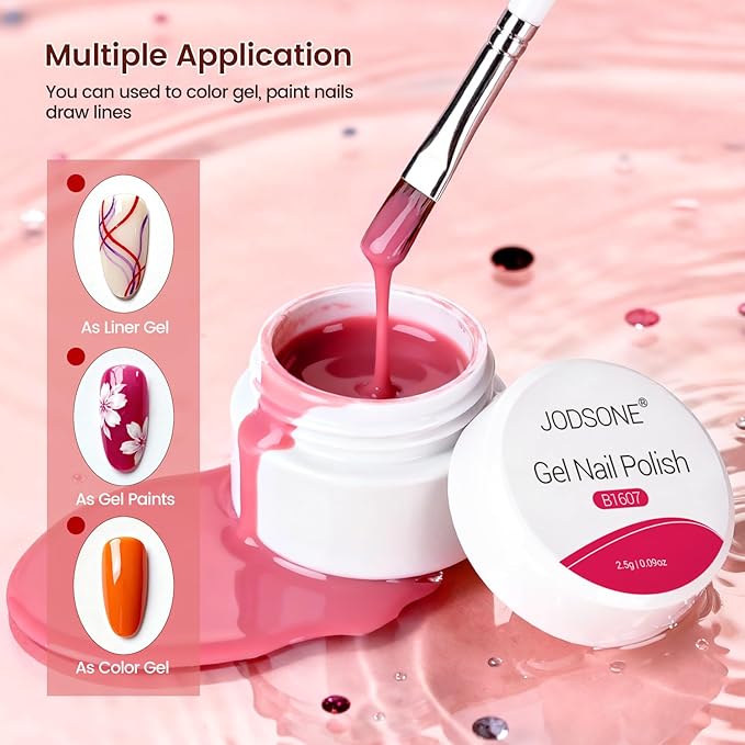 JODSONE 20 Colors Solid Paint Nail Art Painting Drawing Gel Nail Polish with Nail Brush Pen for DIY At Home