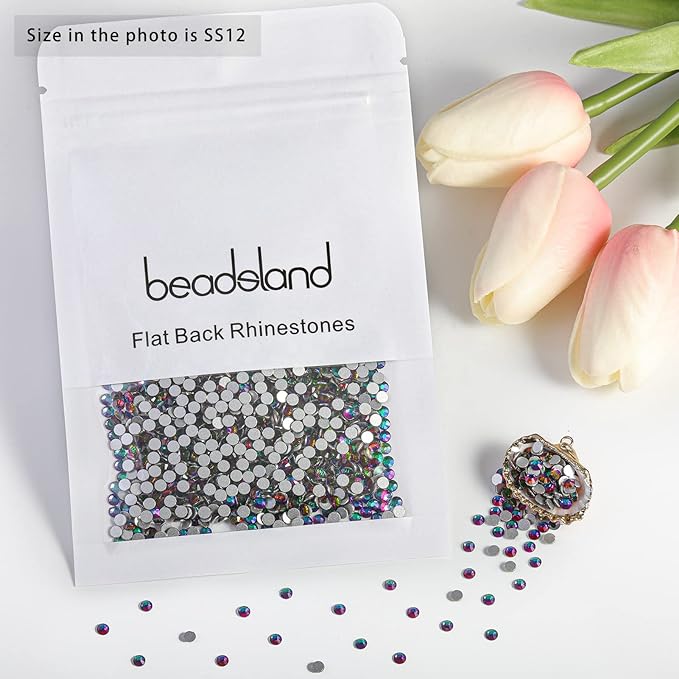 Beadsland Flat Back Crystal Rhinestones Round Gems for Nail Art and Craft Glue Fix, Green Volcano, 3.0-3.2mm, SS12/1440pcs