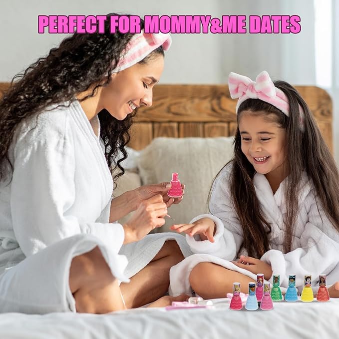 Disney Princess 15 Piece Water-Based Nail Polish with 3 Toe Spacers, Quick Dry, Peel Off, Gift Kit Set for Kids Girls, Ages 3 by Townley Girl