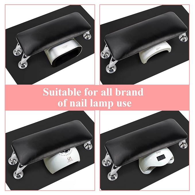 Nail Arm Rest for Acrylic Nails with Nail Table Mat, Microfiber Leather Nail Hand Rest Cushion for Nails, Soft Hand Pillow Footstool with Foldable Nail Art Hand Rest Pad for Nail Tech Use (Black)