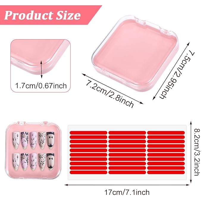 4PCS 2.95" Nail Art Display box Acrylic Press On Nail Storage Box Packaging Box with Adhesive Double Sided Tape for Nail Business Nail Art Nail Salon(Pink)