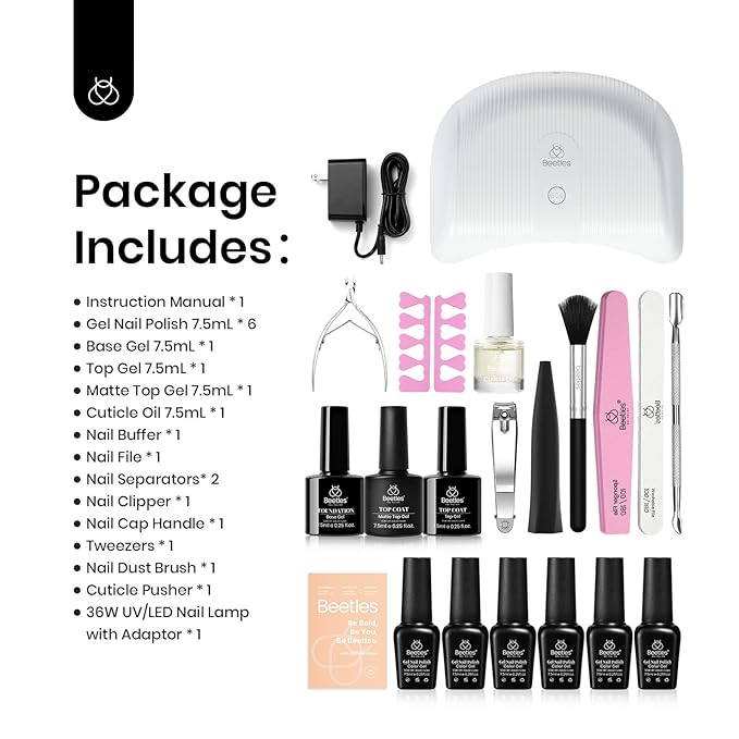Beetles Gel Nail Polish Kit with Led Light Base Gel Top Coat, 6 Nude Neutral Colors, 15 ML