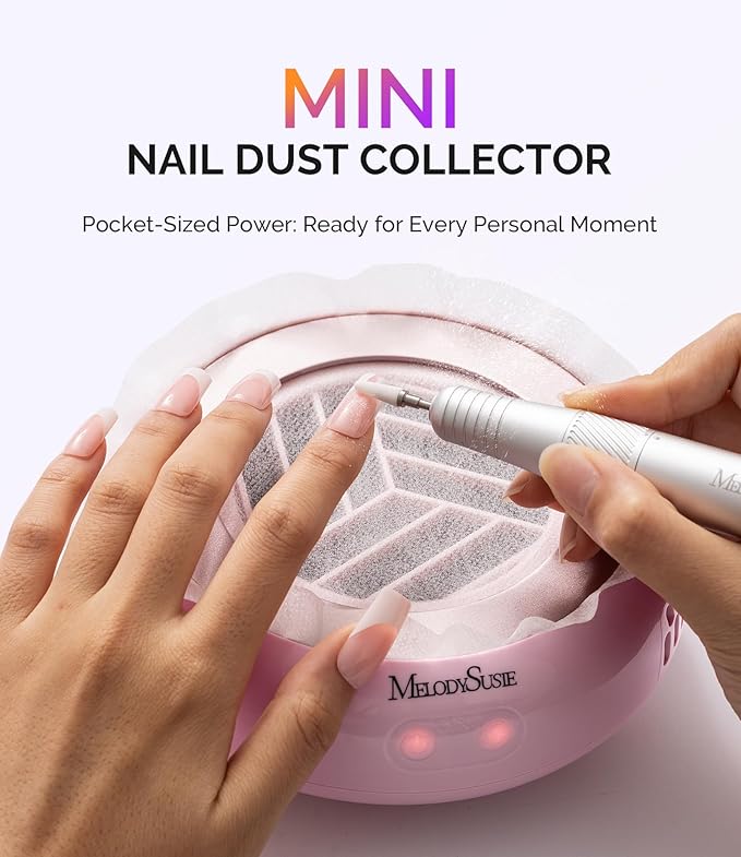 MelodySusie PocketSized Nail Dust Collector with Lightweight Design,HProA 6000RPM Ultra-Small Nail Vacuum Fan with 3 Suction Modes and 30 Disposable Filter Papers for Beginner & Daily Nail Care,Pink